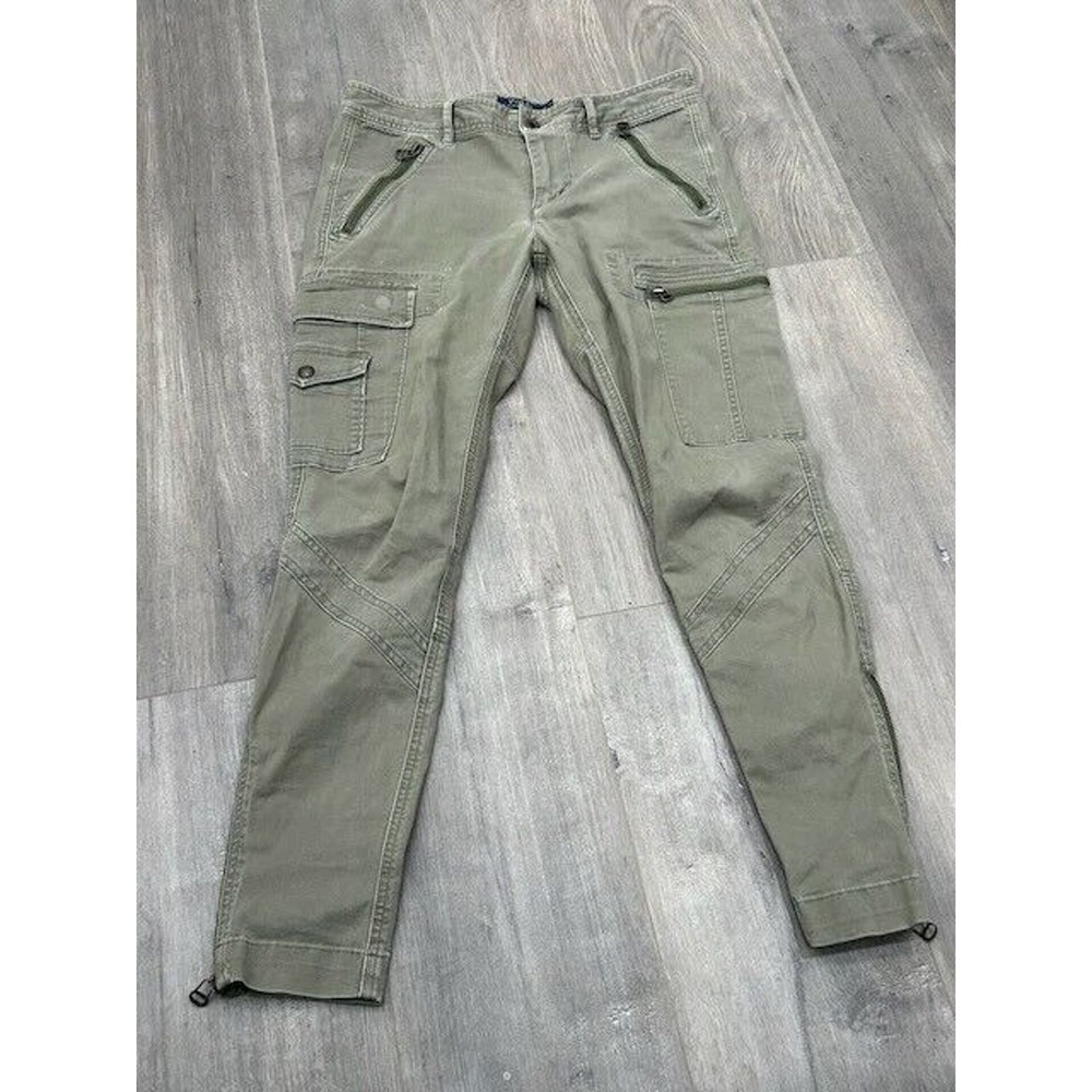 POLO Ralph Lauren Zip Cargo Pants Skinny Leg Low Rise Cotton Blend Green Size 8